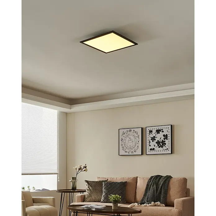 Eglo connect.z LED-Panel Salobrena - 21,5 W, L x B x H: 45 x 45 x 5 cm, Schwarz, Mehrfarbig - Zeitgenössische quadratische Deckenleuchte mit schwarzem Rahmen und warmweißem Licht, ideal für moderne Wohnräume.