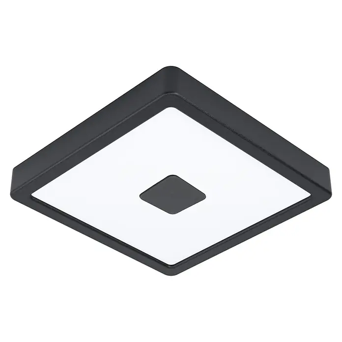 Eglo LED-Deckenleuchte ARGOLIS 2 - Farbe Gehäuse: Schwarz, IP44 - Quadratische Deckenleuchte in Schwarz mit zentralem, kleinerem Quadrat. Elegantes Design für Innenräume.