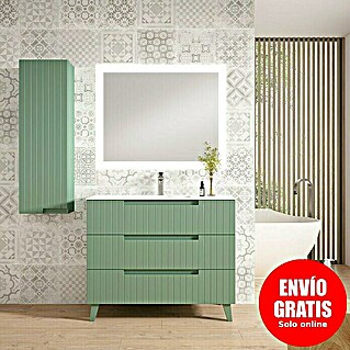 Mueble de lavabo Claire (L x An x Al: 45 x 80 x 81 cm, Verde Olivo, 1 seno, empotrado, salida central, Número de cajones: 3 ud.)