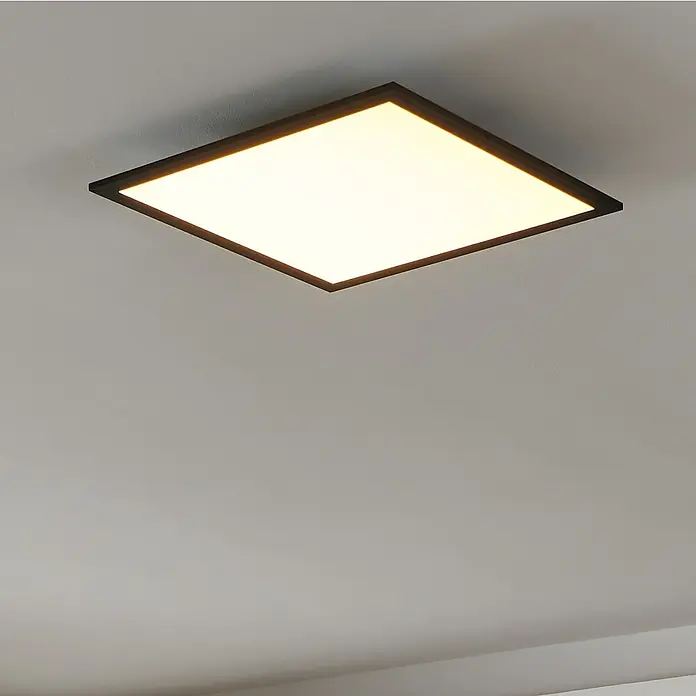 Eglo connect.z LED-Panel Salobrena - 21,5 W, L x B x H: 45 x 45 x 5 cm, Schwarz, Mehrfarbig - Quadratische LED-Deckenleuchte mit dunklem Rahmen, die helles, gleichmäßiges Licht spendet und sich ideal für moderne Innenräume eignet.