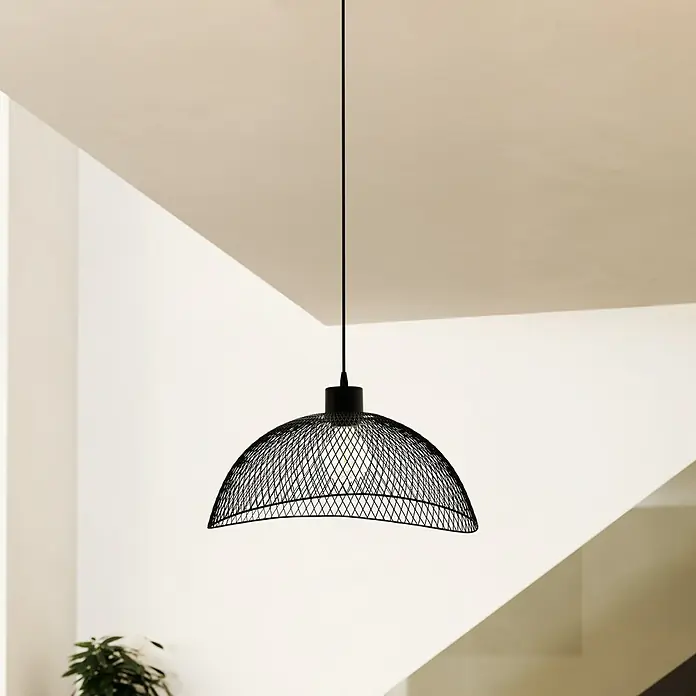Eglo Pendelleuchte POMPEYA - 60 W, L x B x H: 45 x 44 x 110 cm, Schwarz, E27 - Elegante schwarze Drahtgeflecht-Hängelampe. Das moderne Design sorgt für eine stilvolle Beleuchtung im Raum.