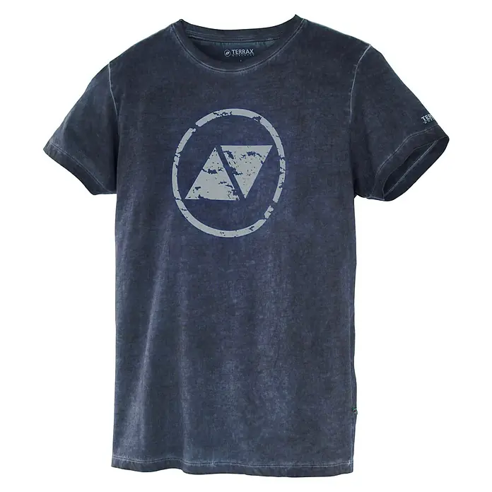 Terrax Workwear T-Shirt - L, Dunkelblau - Graues T-Shirt mit rundem Ausschnitt und aufgedrucktem Logo für einen lässigen und bequemen Look. Ideal für Sport und Freizeitaktivitäten.