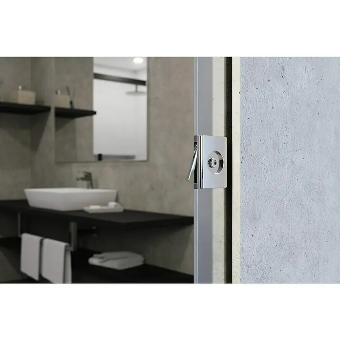 Entravia Schiebetürschloss WC - Beschlag geeignet für: Glasschiebetüren, Passend für: Entravia Simple-Pocket Schiebetürsystem, Edelstahl-Optik - Türschloss aus poliertem Chrom für Glastüren in einem modernen Bad, bietet Privatsphäre.