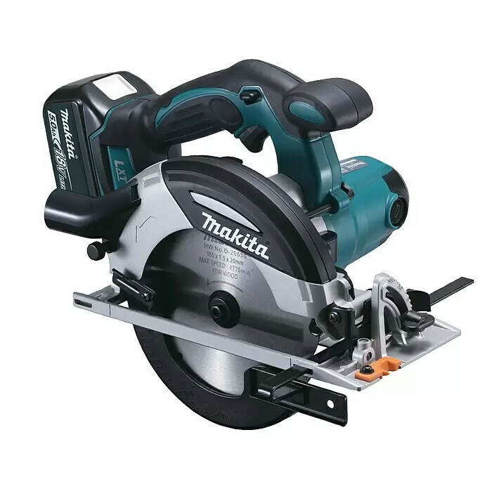 Makita LXT 18V Sierra circular de batería DHS630Z - 18 V, 2 baterías, 5 Ah, Número de revoluciones de marcha en vacío: 3.100 r.p.m. - Sierra circular inalámbrica Makita 18V con hoja plateada y carcasa turquesa y negra, incluye batería 5.0Ah.