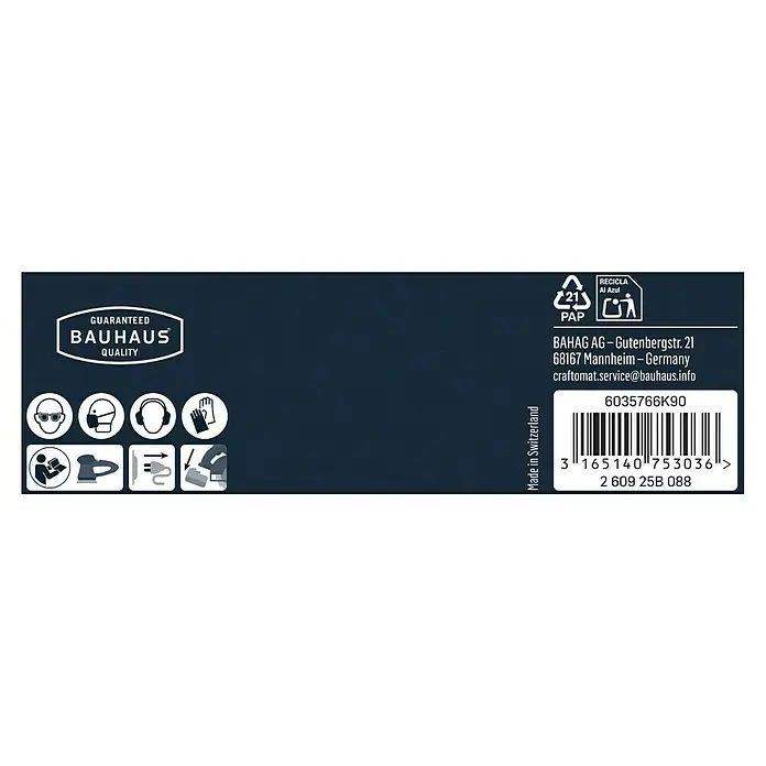 Craftomat Schleifvlies - Durchmesser: 128 mm, Körnung: 280 - Produktverpackung mit Bauhaus Qualitätsgarantie, Recyclinghinweisen und Sicherheitsvorkehrungen für den Gebrauch.