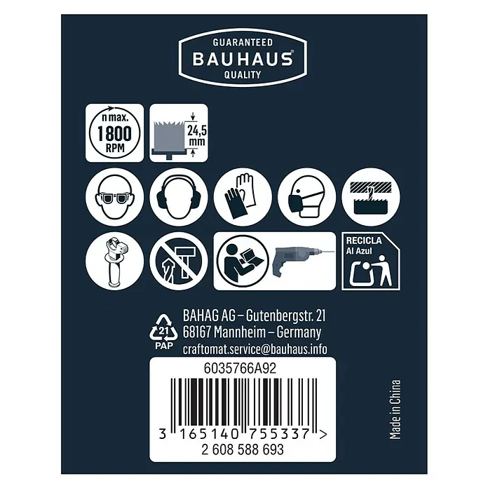 Craftomat Lochsäge - 68 mm, Durchmesser Schaft: ¼″ Hex - Produktinformationen: Bauhaus Qualitätsgarantie, maximale Drehzahl, Werkstückabmessungen und Sicherheitshinweise.