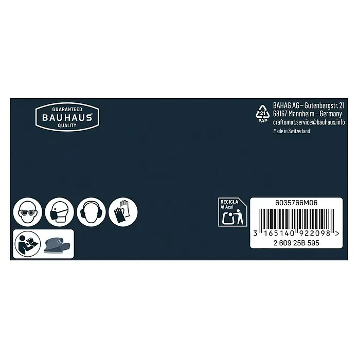Craftomat Schleifblätter - 100 x 170 mm, Körnung: 40, 5 Stk., Passend für: Black & Decker - Bauhaus Produktverpackung mit Qualitätsgarantie, Recyclinghinweisen und Schutzsymbole für Augen, Atemwege, Gehör und Hände.