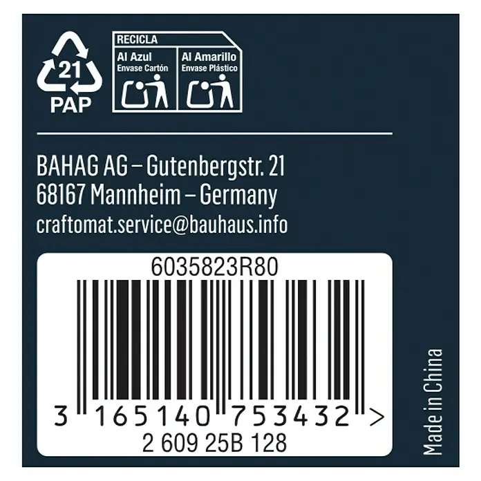 Craftomat Dübelsetzer - Durchmesser: 6 mm, 4 -tlg. - Nahaufnahme der Produktverpackung mit Recyclinghinweisen, Barcode und Herkunftsinformationen.