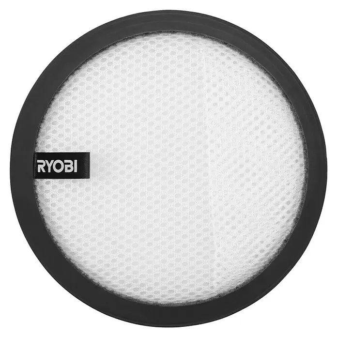 Ryobi Ersatzfilter - Passend für: Ryobi ONE+ Akku-Staubsauger RASV18BL-0 - Produktbild eines RYOBI-Filters. Der Filter hat eine runde Form, ist weiss und von einem schwarzen Rahmen umgeben.
