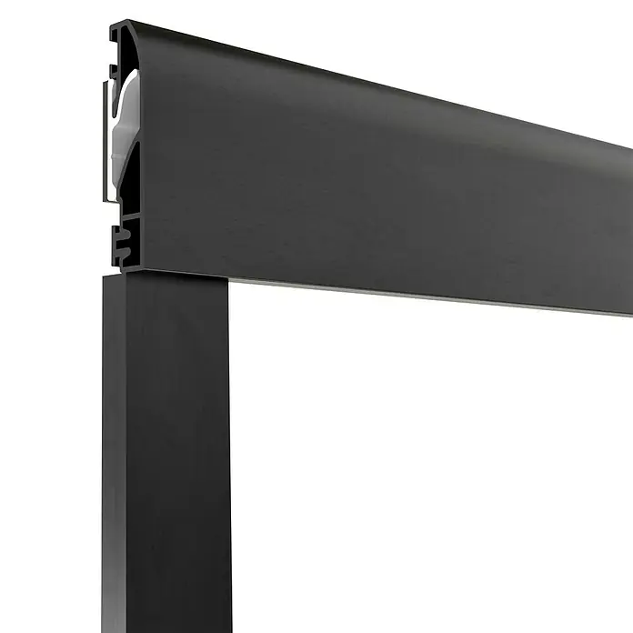 Easy Life Insektenschutz-Magnetrahmen - B x H: 100 x 220 cm, Farbe Netz: Anthrazit, Art Verschluss: Magnetverschluss - Nahaufnahme eines schwarzen Duschprofils, das modernes Design und Funktionalität für Badezimmerarmaturen vereint.