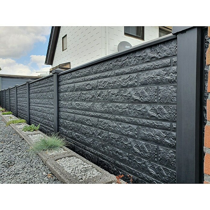 Beckers Betonzaun Zaunelement Klassik Fels Motiv (184 x 26 cm, Beton, Betongrau) | BAUHAUS