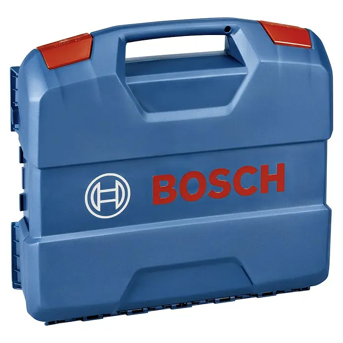 Bosch Professional AMPShare 18V Taladro atornillador percutor de batería GSB 18V-45 - 18 V, 1 batería, 2 Ah - Maletín de herramientas Bosch azul con detalles rojos y el logotipo de Bosch, ideal para guardar y transportar herramientas.