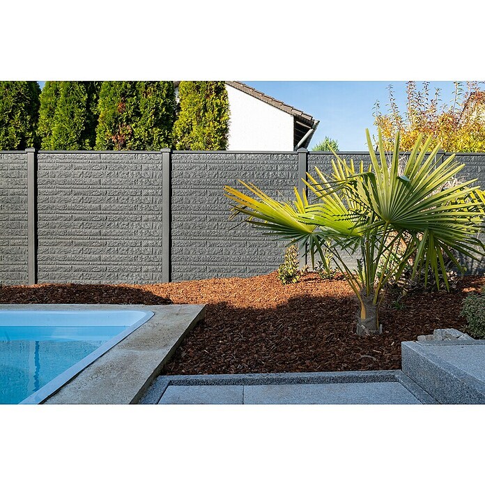 Beckers Betonzaun Zaunelement Klassik Fels Motiv (184 x 26 cm, Beton, Betongrau) | BAUHAUS