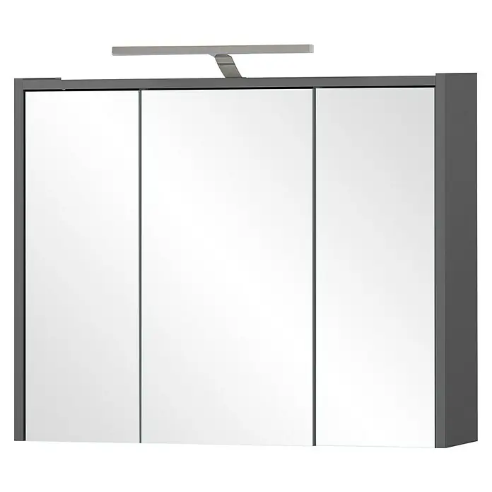 Schildmeyer LED-Spiegelschrank Carlos/Flag - B x H: 65 x 64 cm, Holz, Anthrazit - Dreitüriger Spiegelschrank mit Anthrazitrahmen und integrierter LED-Beleuchtung.