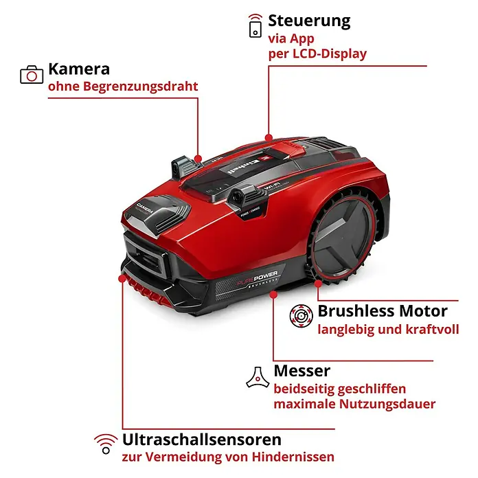 Einhell Power X-Change 18V Mähroboter FREELEXO CAM PLUS 600600 m², Schnittbreite: 18 cm, Kamera-gestützte Navigation, Ultraschallsensorik Info