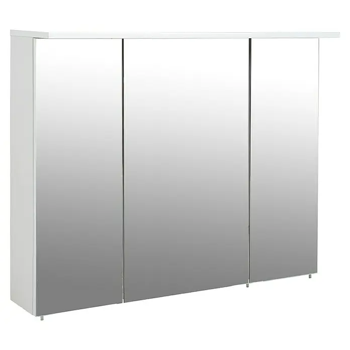 Schildmeyer LED-Spiegelschrank Profil - B x H: 100,5 x 72,3 cm, Holz, Weiß Glänzend - Weißer Spiegelschrank mit drei Türen und dezenten Standfüßen.