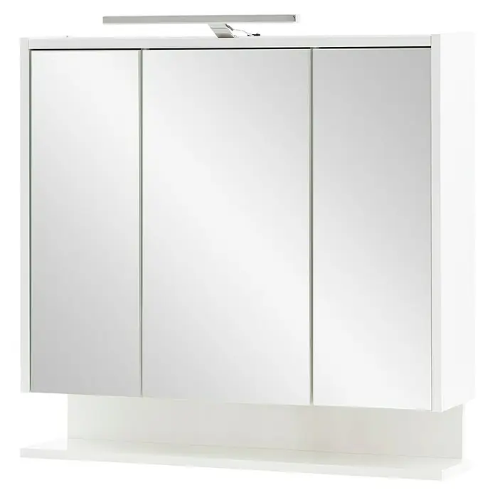 Schildmeyer Spiegelschrank Flag - B x H: 74,5 x 71,4 cm, Holz, Weiß Glänzend - Weißer dreitüriger Spiegelschrank mit integrierter Leuchte und Ablageboden.