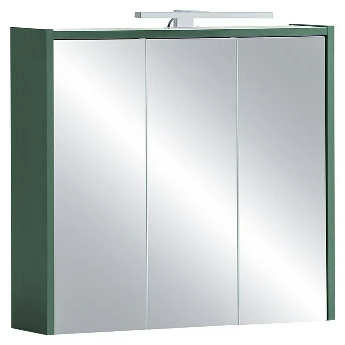 Schildmeyer Lovis LED-Spiegelschrank - B x H: 65 x 62,7 cm, Holz, Waldgrün - Dunkelgrüner Spiegelschrank mit drei Spiegeltüren und integrierter LED-Beleuchtung.