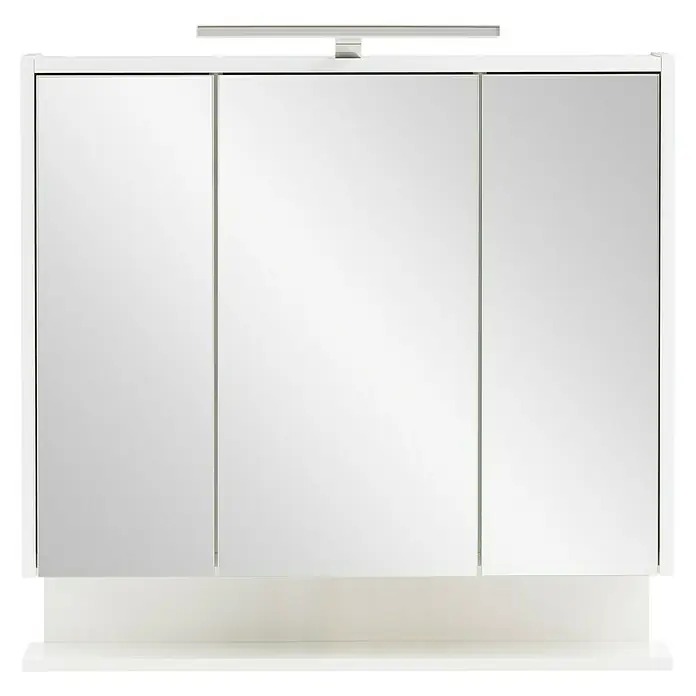 Schildmeyer Spiegelschrank Flag - B x H: 74,5 x 71,4 cm, Holz, Weiß Glänzend - Weißer Spiegelschrank mit drei Türen, integrierter Beleuchtung und Ablage.