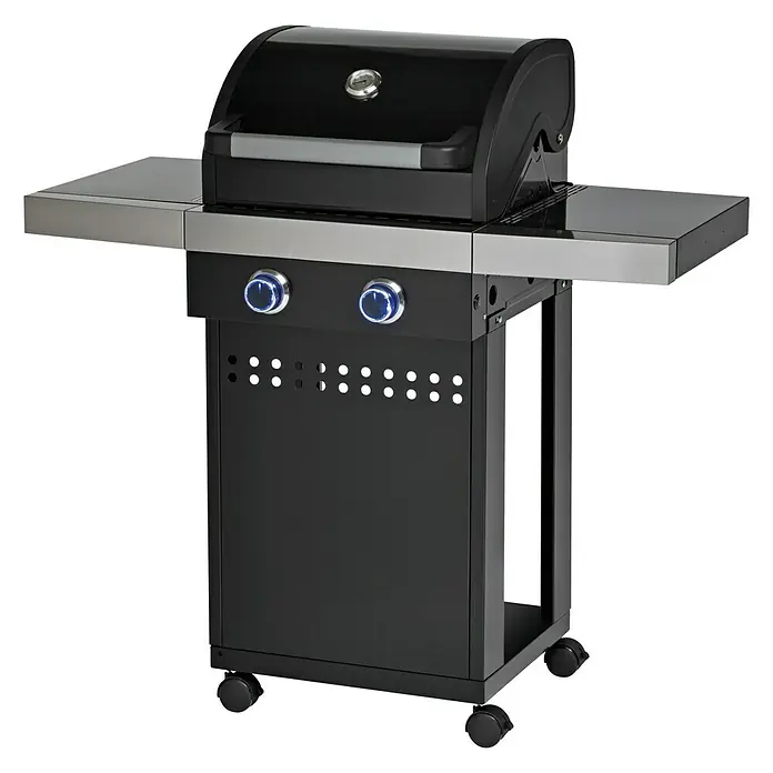 Grillstar Barbacoa de gas Atlanta II 200 - Superficie de la parrilla (An x Pr): 50 x 41,5 cm, Número de quemadores: 2 - Una barbacoa de gas negra con dos quemadores y estantes laterales para una experiencia de parrilla al aire libre óptima.