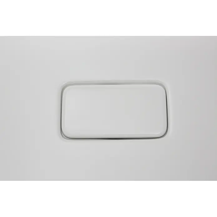 Camargue Freistehende Badewanne Buena Vista - 180 x 80 cm, Sanitäracryl, Weiß, Links - Weißer Toilettenspülknopf, rechteckig und in eine weiße Oberfläche eingelassen. Minimalistisches Design für moderne Badezimmer.