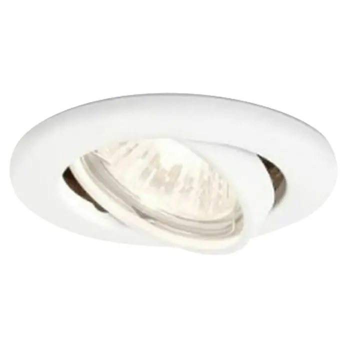 Philips Foco empotrable Enif - 50 W, Ø x Al: 9 x 10 cm, Blanco - Primer plano de un foco halógeno empotrable blanco con haz ajustable, que ofrece iluminación flexible para habitaciones y objetos.