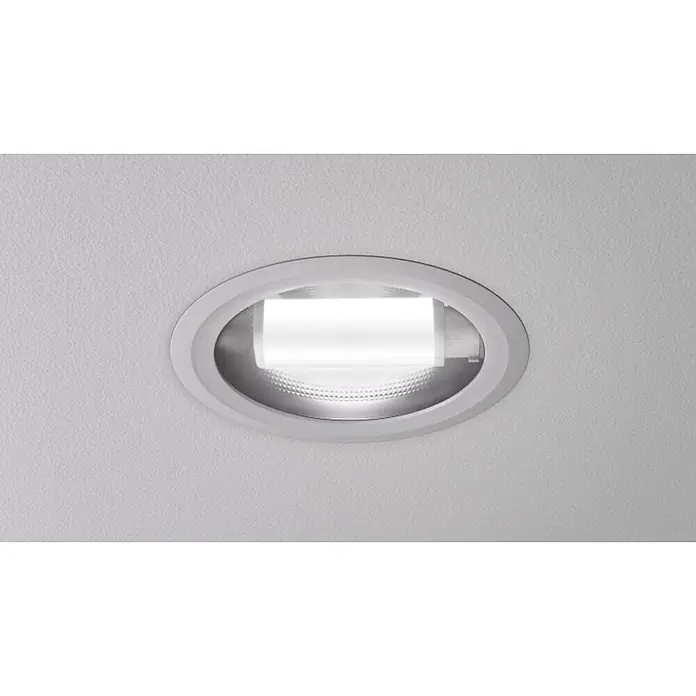 Philips Bombilla LED - No regulable, Blanco neutro, 1.000 lm, 8,5 W - Primer plano de una lámpara de techo LED empotrada con bisel ovalado, que proporciona una iluminación brillante y uniforme para interiores modernos.
