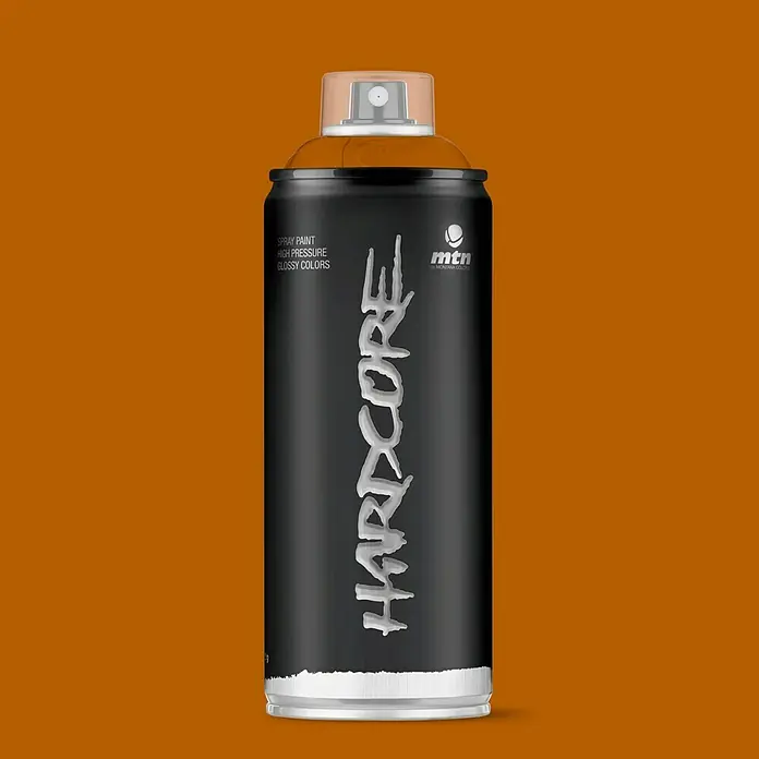 mtn Pintura decorativa en spray Hardcore - Marrón tostado, Brillante, 400 ml - Bote de pintura en aerosol Montana MTN Hardcore en negro y naranja.