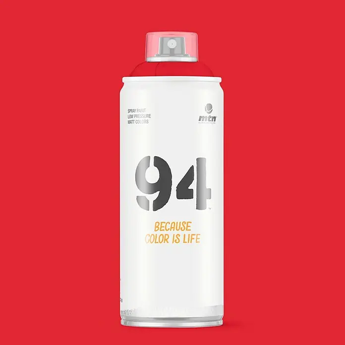 mtn Pintura decorativa en spray 94 - Rojo Madrid, Mate, 400 ml - Primer plano de un bote de spray MTN 94, conocido por su baja presión y colores mate, ideal para graffiti y proyectos de arte.