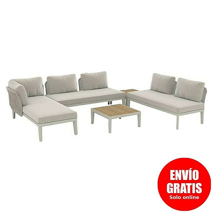 Sunfun Solo Conjunto de muebles chaise lounge + sofá + mesa de centro (5 pzs., Gris claro) | BAUHAUS