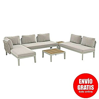 Sunfun Solo Conjunto de muebles chaise lounge + sofá + mesa de centro (5 pzs., Gris claro)
