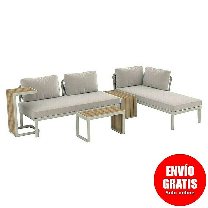 Sunfun Solo Conjunto de muebles chaise lounge + sofá + mesa auxiliar (5 pzs., Gris claro) | BAUHAUS