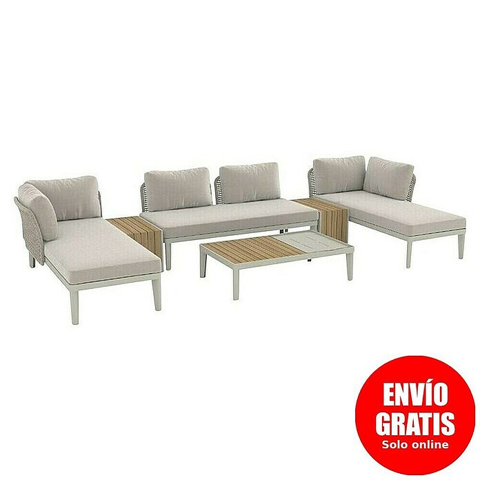 Sunfun Solo Conjunto de muebles chaise lounge + sofá + mesa + mesa auxiliar (6 pzs., Gris claro) | BAUHAUS