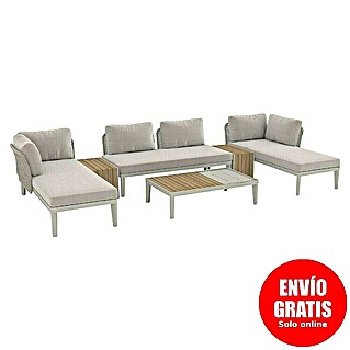 Sunfun Solo Conjunto de muebles chaise lounge + sofá + mesa + mesa auxiliar (6 pzs., Gris claro)