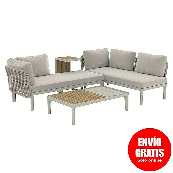 Sunfun Solo Conjunto de muebles chaise lounge + mesa + mesa auxiliar (4 pzs., Gris claro) | BAUHAUS