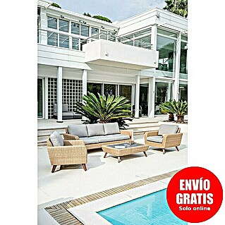 Conjunto de muebles Royal sofá + sillones + mesa (4 pzs., Ratán sintético/Aluminio, Beige)