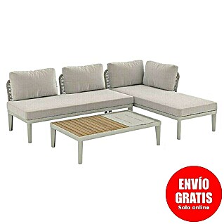 Sunfun Solo Conjunto de muebles chaise lounge + sofá + mesa (3 pzs., Gris claro)
