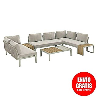 Sunfun Solo Conjunto de muebles chaise lounge + sofá + mesa + mesa auxiliar (3 pzs., Gris claro)