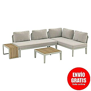 Sunfun Solo Conjunto de muebles chaise lounge + sofá + mesa auxiliar + mesa de centro (4 pzs., Gris claro)