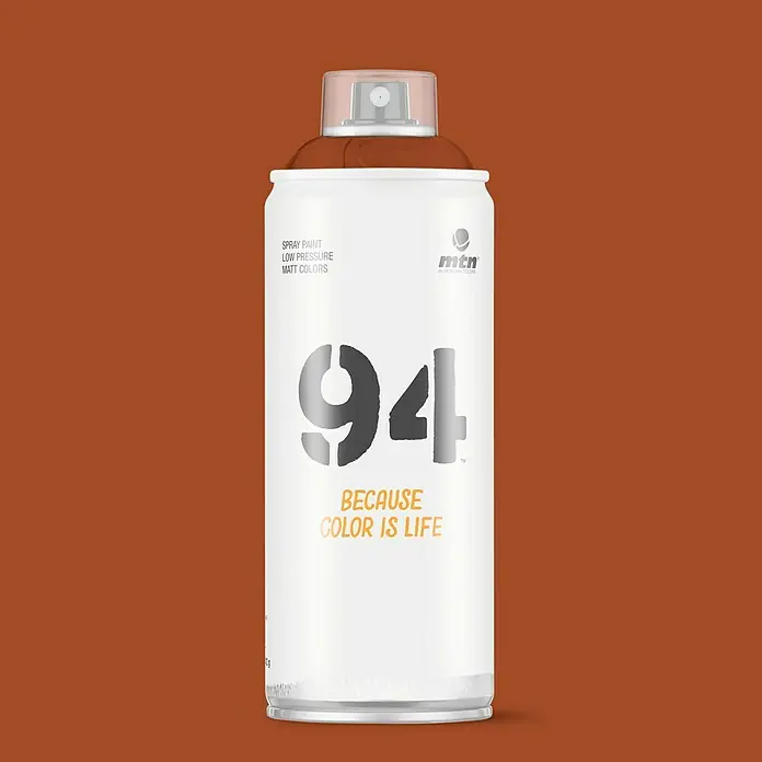 mtn Pintura decorativa en spray 94 - Marrón glacé, Mate, 400 ml - Pintura en aerosol MTN 94 en naranja mate, ideal para proyectos de arte. Esta pintura ofrece baja presión y alta cobertura.
