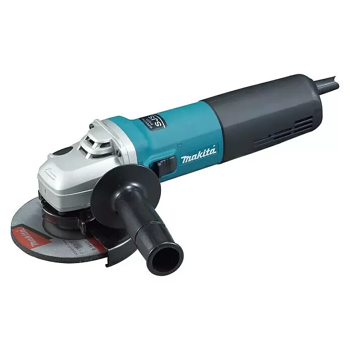 Makita Amoladora angular eléctrica 9565CR - 1.400 W, 11.000 r.p.m. - Amoladora angular Makita con cuerpo azul turquesa y plata, mango negro y disco de corte.