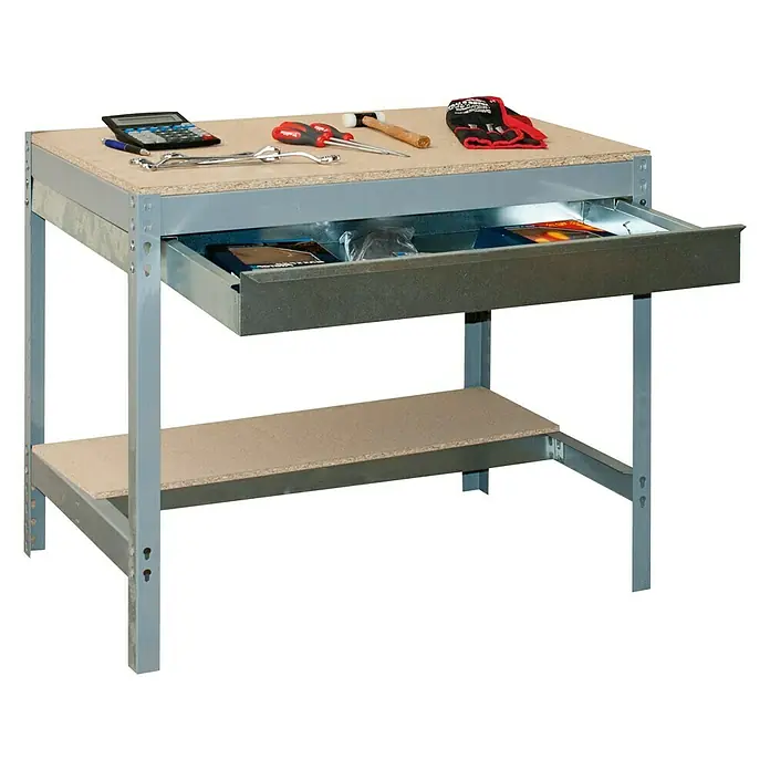 Simonrack Simonwork Werkbank BT0 Box 900 - L x B: 61 x 91 cm, Arbeitshöhe: 84,2 cm, Belastbarkeit: 600 kg, Grau - Dieser Werkzeugtisch mit Schublade bietet praktischen Stauraum und eine robuste Arbeitsfläche für alle Ihre Projekte.