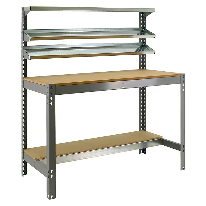 Simonrack Simonwork Banco de trabajo BT1 - L x An: 61 x 121 cm, Altura de trabajo: 144,5 cm, Gris, Carga soportada: 600 kg - Banco de trabajo con estanterías. El banco de trabajo cuenta con una amplia superficie de trabajo y estantes adicionales para herramientas y materiales.