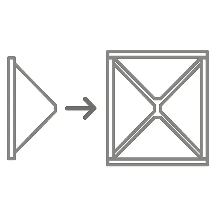 Diephaus Hochbeet - 110 x 100 x 80 cm, Beton, Grau - Diagramm: Ein V-förmiger Rahmen entwickelt sich zu einem verstärkten quadratischen Rahmen mit Diagonalstreben.