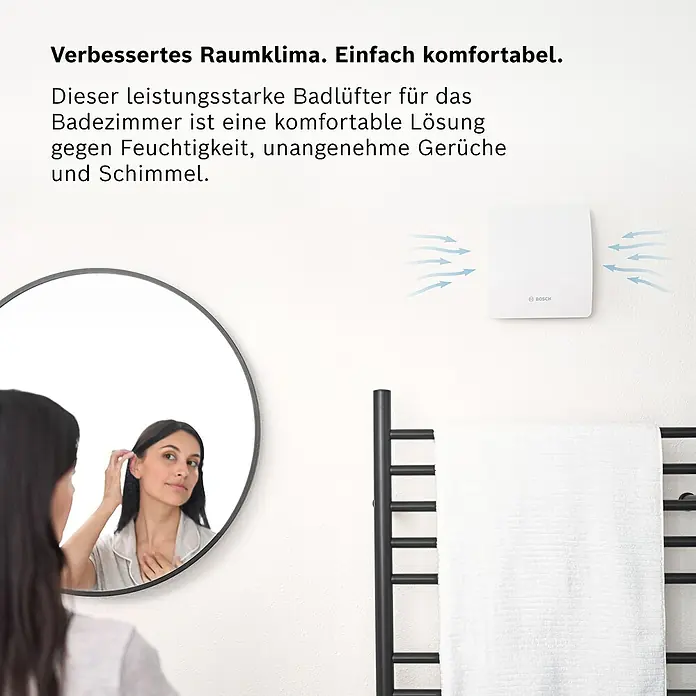 Bosch Wandventilator Fan 1500 DH - Weiß, 10 cm - Der Bosch Badlüfter sorgt für ein verbessertes Raumklima im Badezimmer. Er beseitigt Feuchtigkeit, Gerüche und Schimmel.