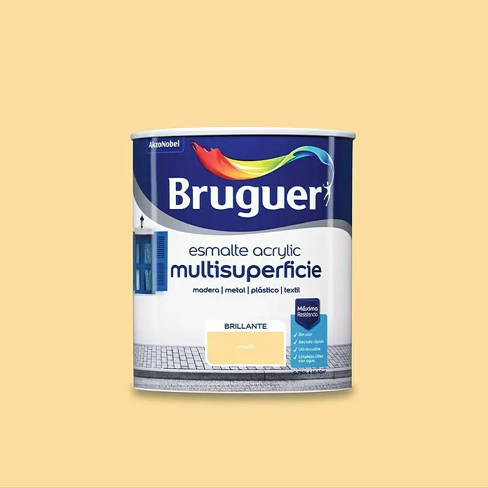 Bruguer Esmalte de color Acrylic multisuperficie - Marfil, Brillante, 750 ml, Base de agua - Bote de pintura acrílica multisuperficie Bruguer, color Marfil, brillante, para madera, metal, plástico y textiles. Secado rápido y sin olor.
