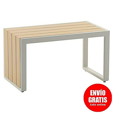 Sunfun Solo Mesa auxiliar de jardín (L x An x Al: 73 x 38,5 x 41 cm, Aluminio, Beige claro)