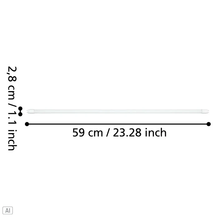 Eglo LED-Röhre - Länge: 59 cm, Neutralweiß, 10 W, 1.100 lm, G13 - Abbildung einer LED-Röhre mit den Maßen 59 cm Länge und 2,8 cm Durchmesser.