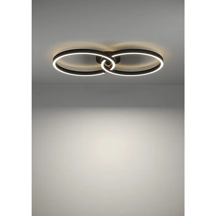 Eglo LED-Deckenleuchte Amandolo - 19,5 W, L x B x H: 67 x 38 x 6,5 cm, Schwarz, RGB - Moderne schwarze LED-Deckenleuchte mit zwei ineinandergreifenden beleuchteten Ringen.