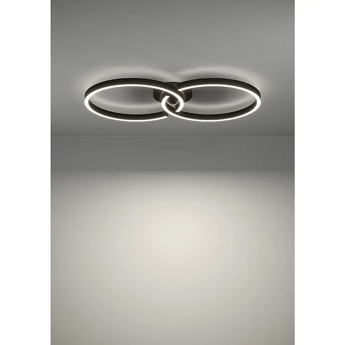 Eglo LED-Deckenleuchte Amandolo - 19,5 W, L x B x H: 67 x 38 x 6,5 cm, Schwarz, RGB - Moderne schwarze LED-Deckenleuchte mit zwei ineinander verschlungenen Ringen für gleichmäßige Beleuchtung.